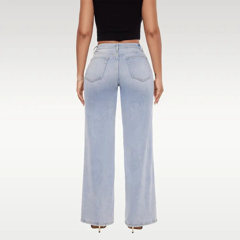 ONESO Mid‑Low Rise Baggy Jeans Stretchy Wide Leg for Women Distressed Denim Pants