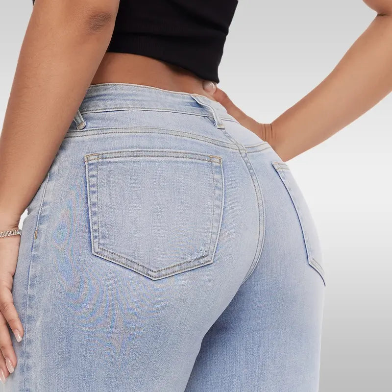 ONESO Mid‑Low Rise Baggy Jeans Stretchy Wide Leg for Women Distressed Denim Pants