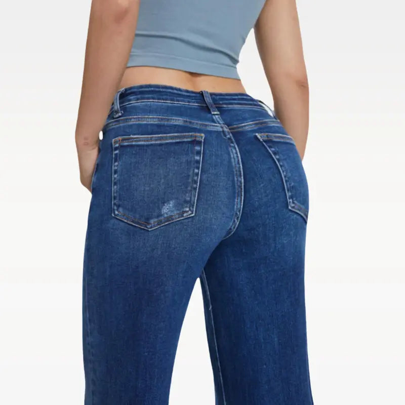ONESO Mid‑Low Rise Baggy Jeans Stretchy Wide Leg for Women Distressed Denim Pants